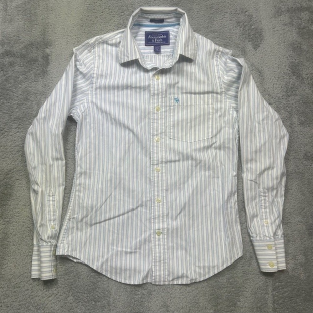 Abercrombie & Fitch Shirt Mens S Blue Muscle Button Up Striped Cotton Casual